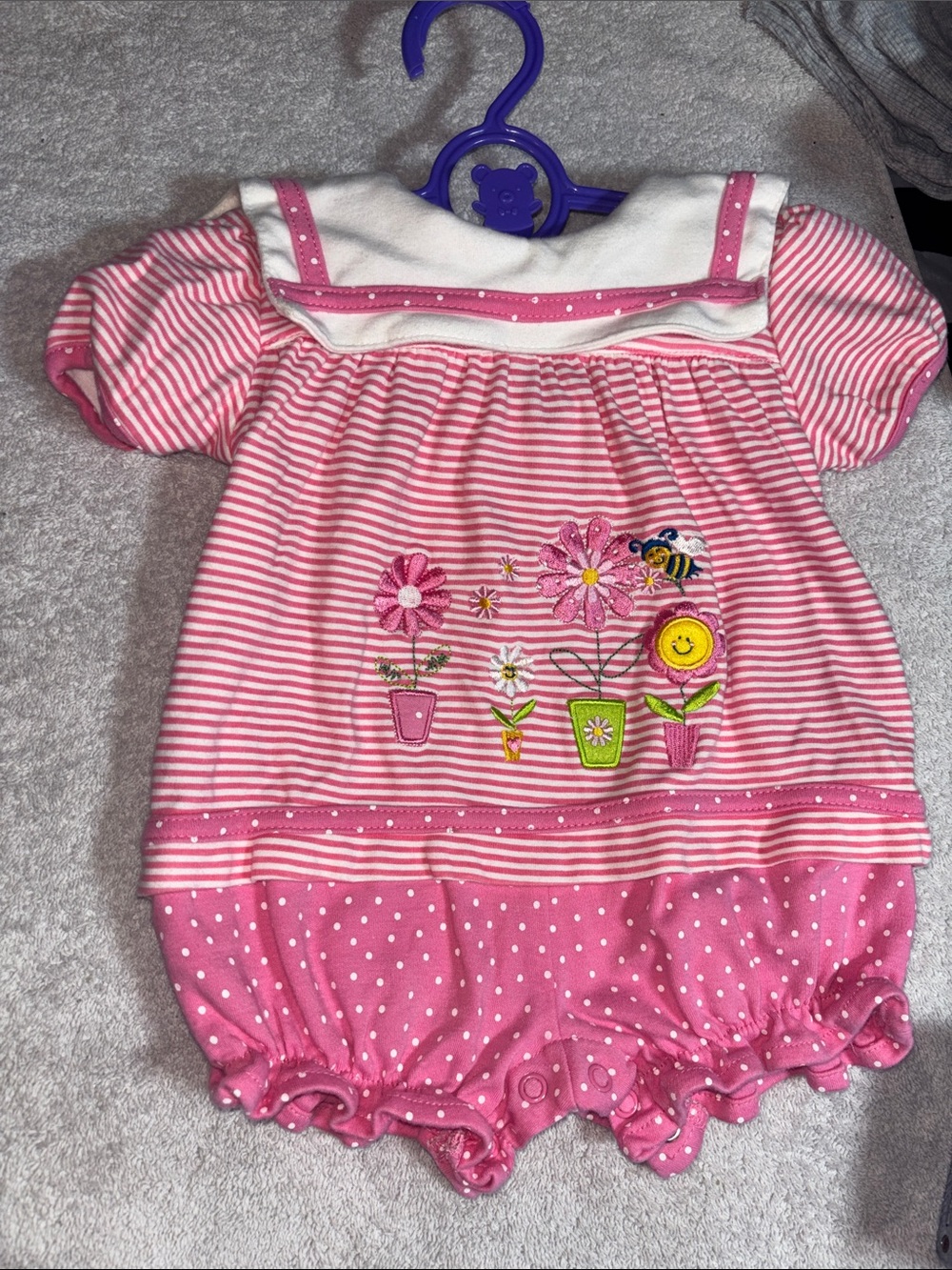 Vintage okie dokie Pink Striped & Polka Dot Flower Embroidered One-Piece